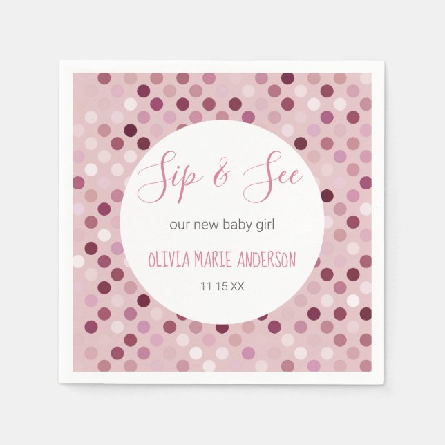 Sip & See Flicka Shower Rosa Polka dots Pappersservett (Framsidan)