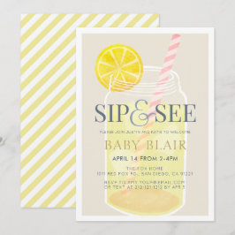Sip & See Lemonade Mason Burk Beige Baby Shower Inbjudningar