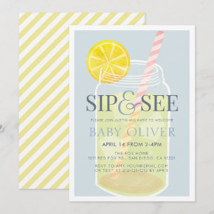 Sip & See Lemonade Mason Burk Blue Baby Shower Inbjudningar