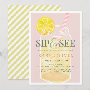 Sip & See Lemonade Mason Burk Rosa Baby Shower Inbjudningar