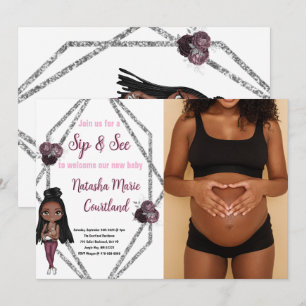 Sip & See Nursing Mor med Newborn Baby Shower Inbjudningar