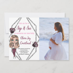 Sip & See Nursing Mor med Newborn Baby Shower Inbjudningar