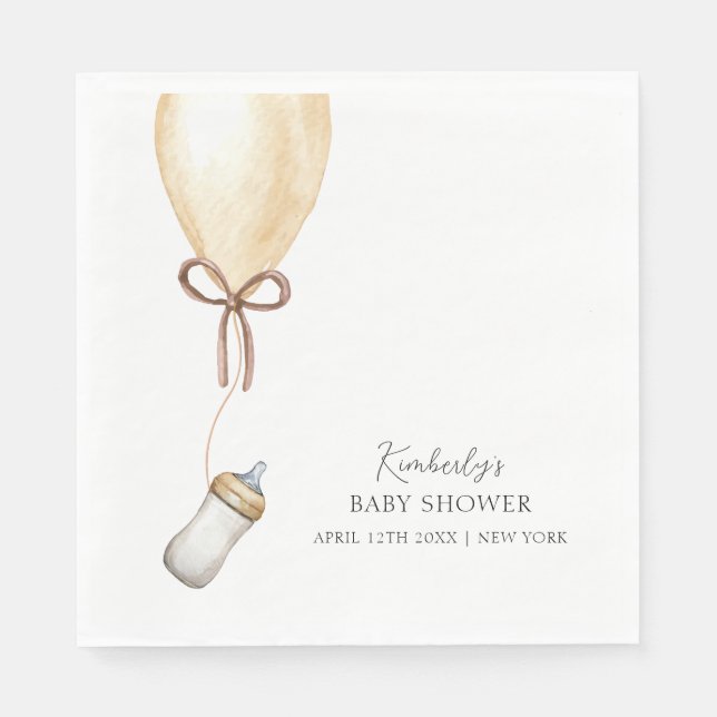Sip & See Simple Boho Balloon Flaska Baby Shower Pappersservett (Framsidan)