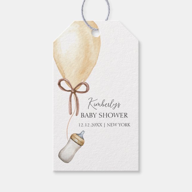 Sip & See Simple Boho Balloon Flaska Baby Shower Presentetikett (Framsidan)