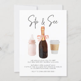 Sip & See Watercolor Champagne Coffee Rosa Inbjudningar