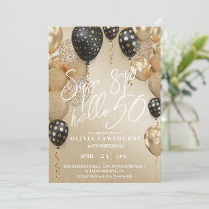 Sip, sip Hej 50:e svarta Guld-bubblor födelsedag Inbjudningar