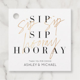 Sip Sip Hoooray Black White & Guld Modern Favor Gåvor Etiketter