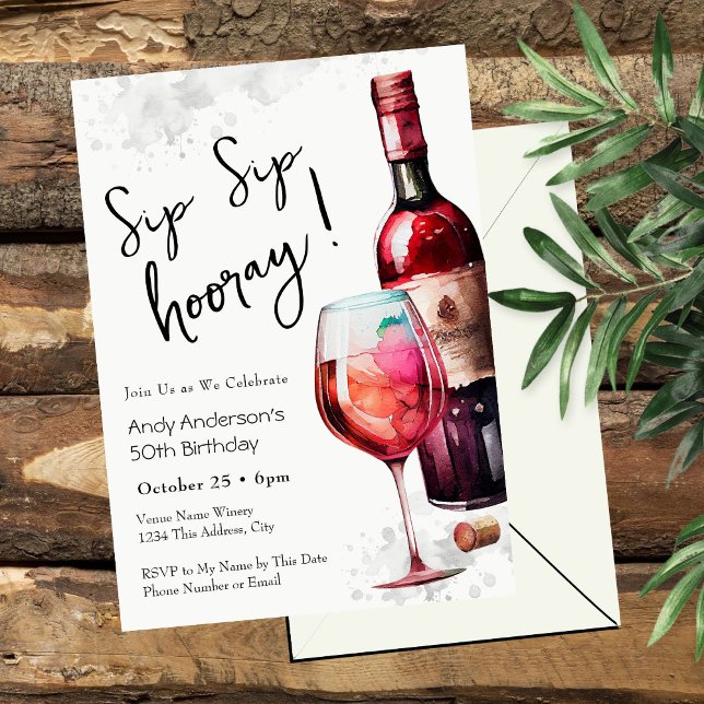 Sip Sip Hooray 50th Birthday Invitation Inbjudningar (Skapare uppladdad)