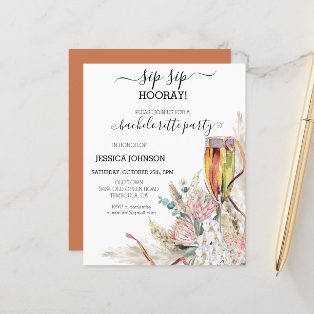 Sip Sip Hooray Bachelorette Party Champagne Boho (Fram/Back In Situ)