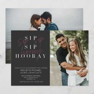 Sip Sip Hooray Black 2 Photo Förlovningsfest Inbjudningar
