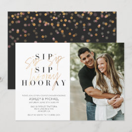 Sip Sip Hooray Black Guld Photo Couple Shower Inbjudningar
