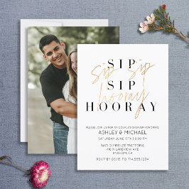 Sip Sip Hooray Black Guld Photo Couple Shower Inbjudningar