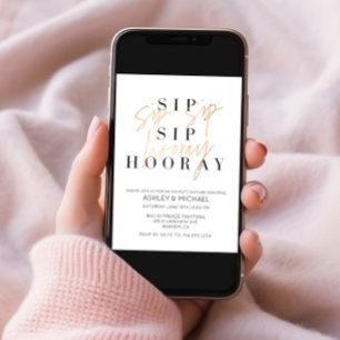 Sip Sip Hooray Black Guld Photo Couple Shower Inbjudningar