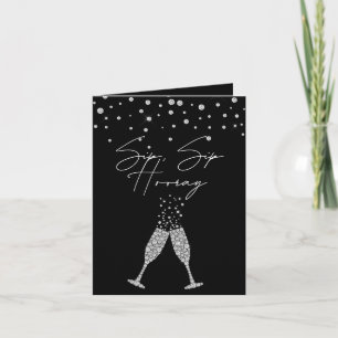 Sip Sip Hooray Black & White Birthday-citattecken, Inbjudan