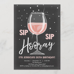 Sip Sip Hooray Chalkboard Rustic Vuxen födelsedag Inbjudningar