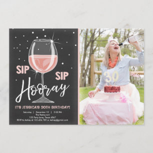 Sip Sip Hooray Chalkboard Vin Vuxen Birthday Inbjudningar