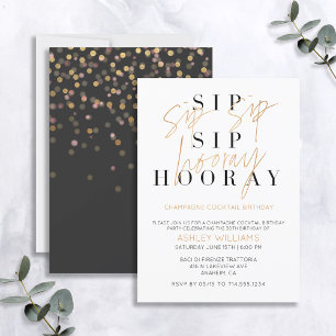 Sip Sip Hooray Champagne Cocktail Guld Birthday Inbjudningar