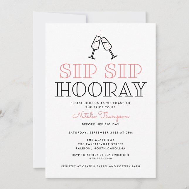 Sip Sip Hooray Champagne Toast Möhippa Inbjudningar (Framsida)