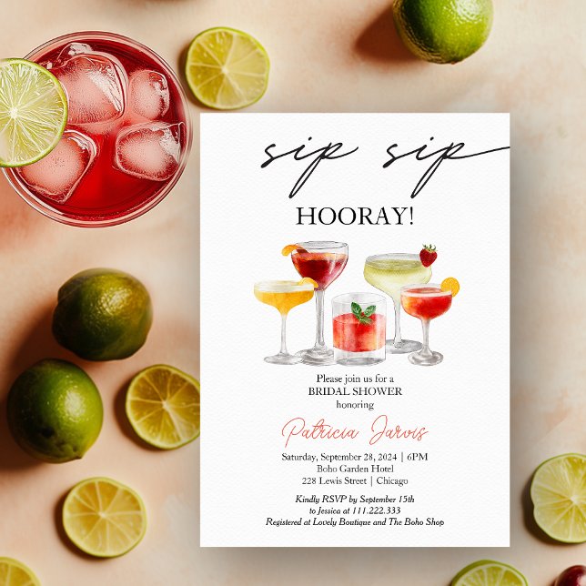 Sip Sip Hooray Cocktail Bröllopsfest för Bruden Inbjudningar (Skapare uppladdad)