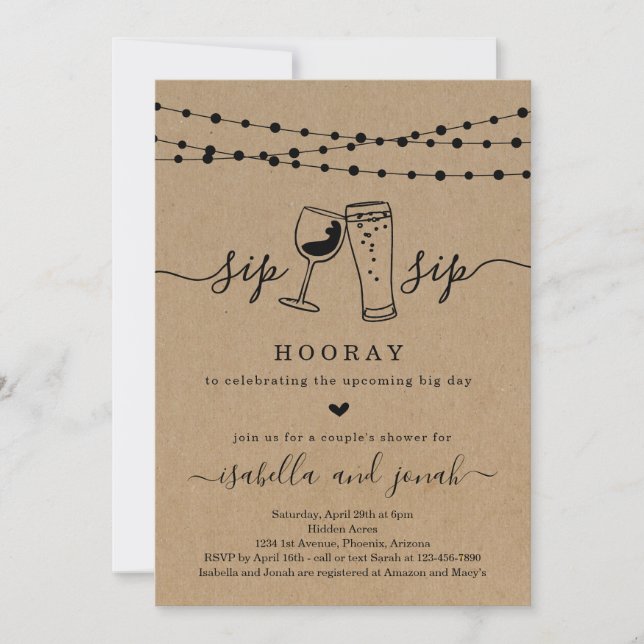 Sip Sip Hooray Couples Shower Inbjudningar (Framsida)