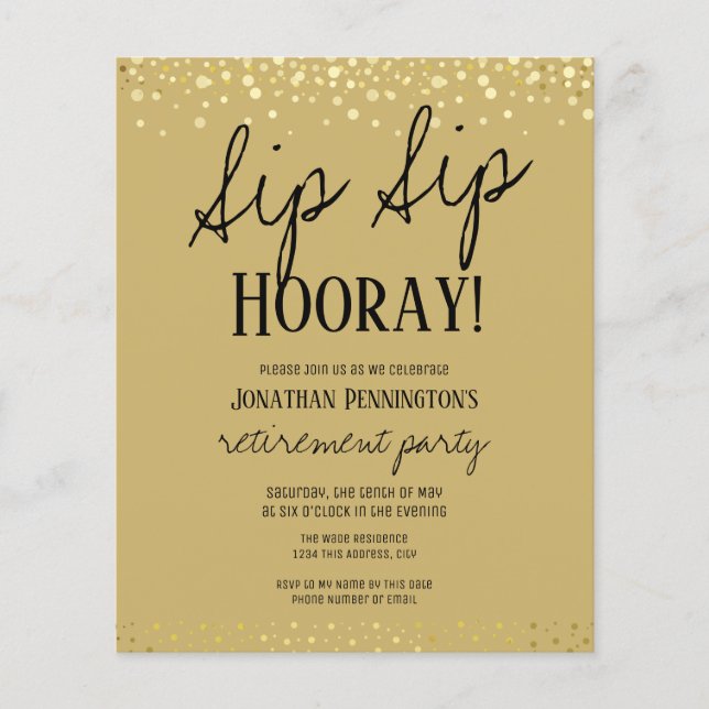 Sip Sip Hooray Elegant Guld Pension Party (Framsida)