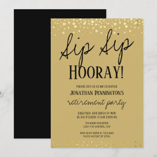 Sip Sip Hooray Elegant Guld Pension Party Invit Inbjudningar