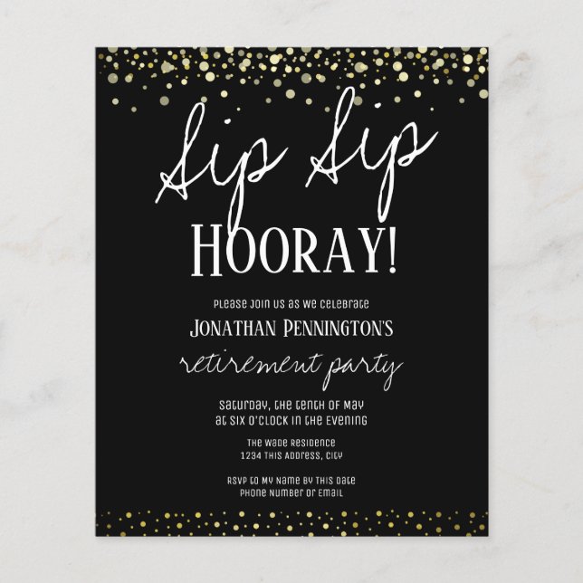 Sip Sip Hooray Elegant Guld Pensionärsfest (Framsida)