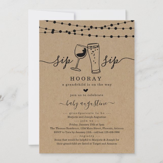 Sip Sip Hooray Grandparent Shower Inbjudningar (Framsida)