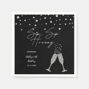 Sip Sip Hooray Modern Black & White Birthday-citat Pappersservett