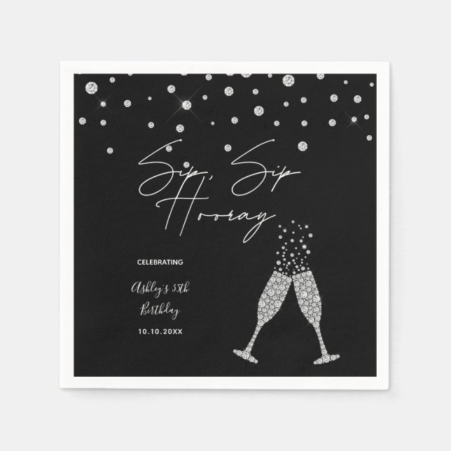 Sip Sip Hooray Modern Black & White Birthday-citat Pappersservett (Framsidan)