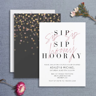 Sip Sip Hooray Modern Black White Möhippa Inbjudningar