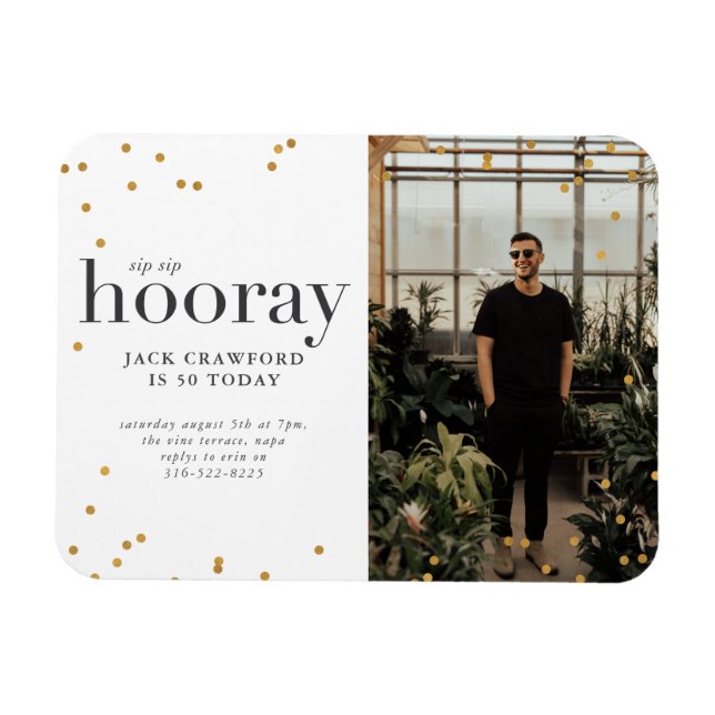 Sip sip hooray modern elegant födelsedagsfest invi magnet (Horisontell)