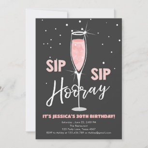 Sip Sip Hooray Ro Vin Surprise Rosa Birthday Inbjudningar