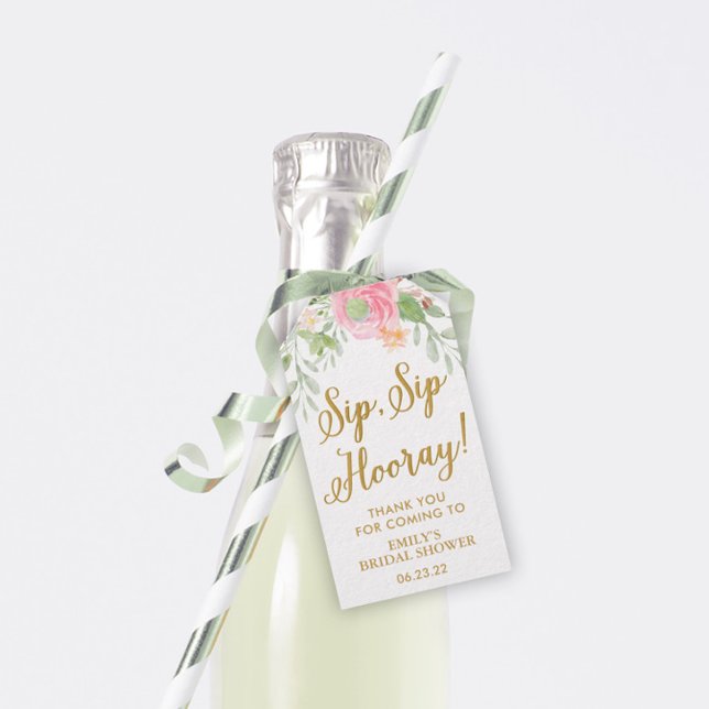 Sip Sip Hooray Rosa Blommigt Möhippa Vin Presentetikett (Skapare uppladdad)