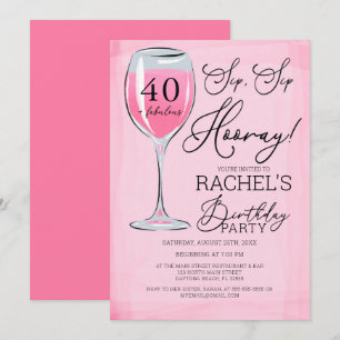 Sip Sip Hooray Rosa Vin Födelsedagsfest Inbjudningar