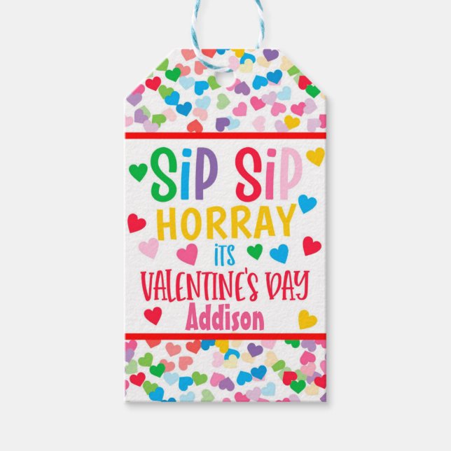 Sip SIp hooray straw valentine favor Round Favorit Presentetikett (Framsidan)