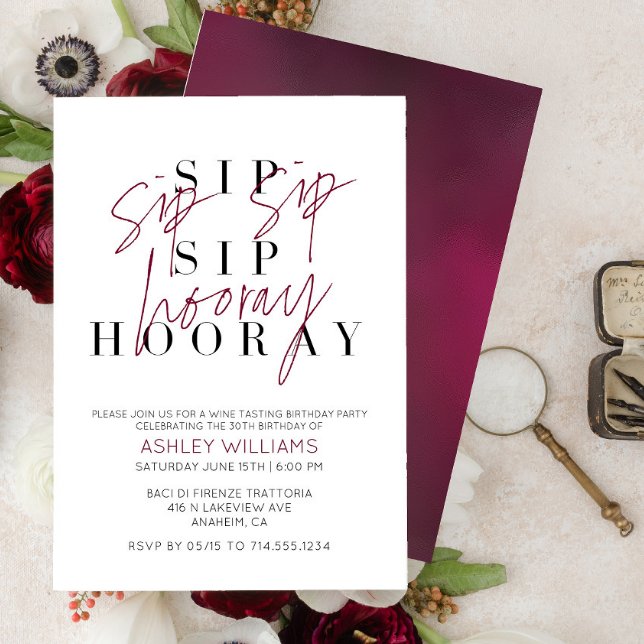 Sip Sip Hooray Vin Tasting Födelsedagsfest Inbjudningar (Skapare uppladdad)