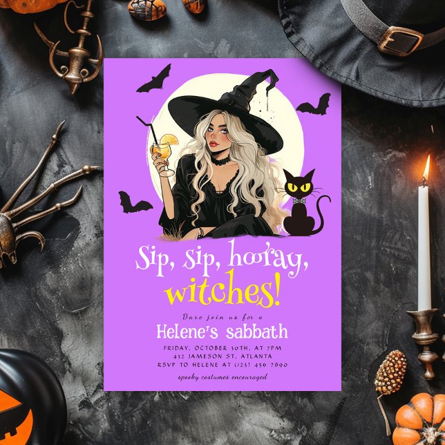 Sip Sip Hooray Witches Vuxen Halloween fest Inbjudningar (Sip Sip Hooray Witches Adult Halloween party Invitation)