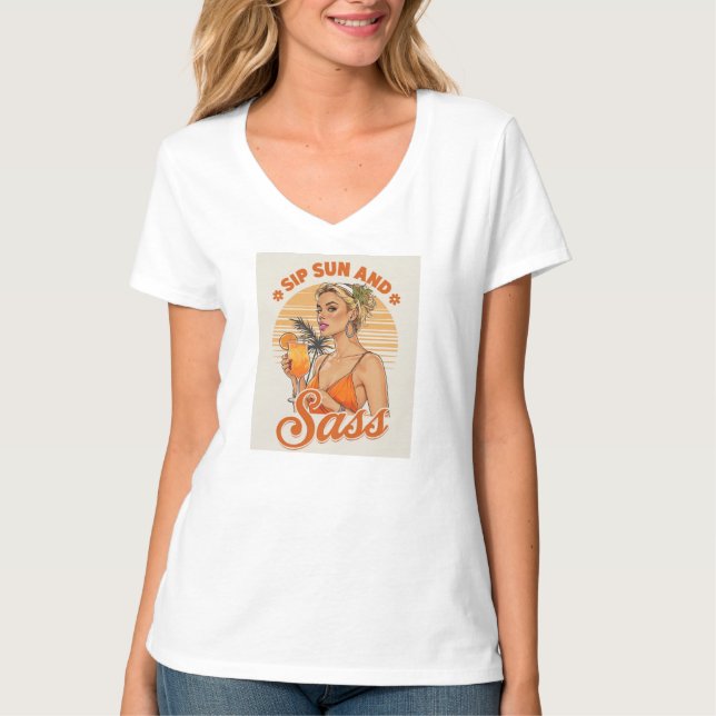 Sip, Sol och Sass - Retro Summer Vibes Illustrati T Shirt (Framsida)
