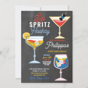 Sip Spritz Hooray Party Cocktails Drinks Birthday Inbjudningar
