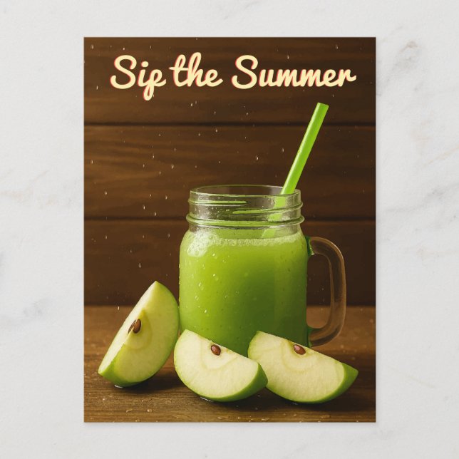 Sip the Summer - Grönt Apple Juice & Fresh Fruit Vykort (Framsida)