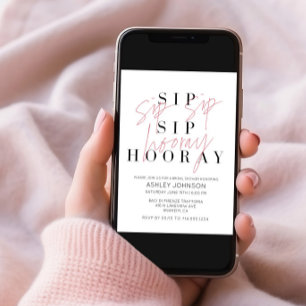 Sipp Sipp Hurra Modern Svart Vit Bröllopsdusch Inbjudningar