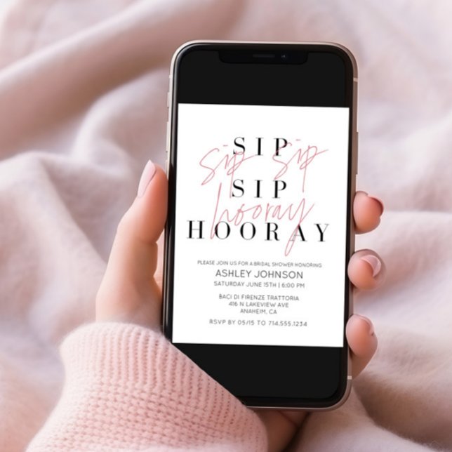 Sipp Sipp Hurra Modern Svart Vit Bröllopsdusch Inbjudningar (Skapare uppladdad)