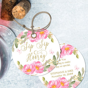 Sipp Sipp Hurra! Rosé Guld Vattenfärg Blommig Gåvor Etiketter