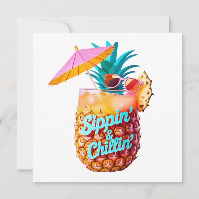 Sippin’ & Chillin’ Tropical Party Design Inbjudningar (Framsida)
