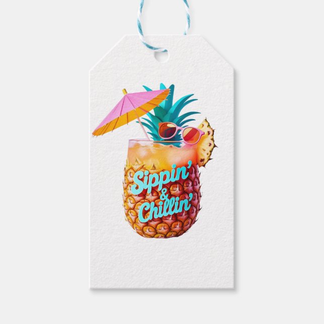 Sippin’ & Chillin’ Tropical Party Design Presentetikett (Framsidan)