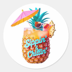 Sippin’ & Chillin’ Tropical Party Design Runt Klistermärke