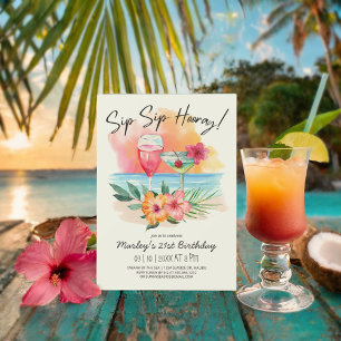 Sippin i havet" Tropiskt sip Sip Hooray Birthday Inbjudningar