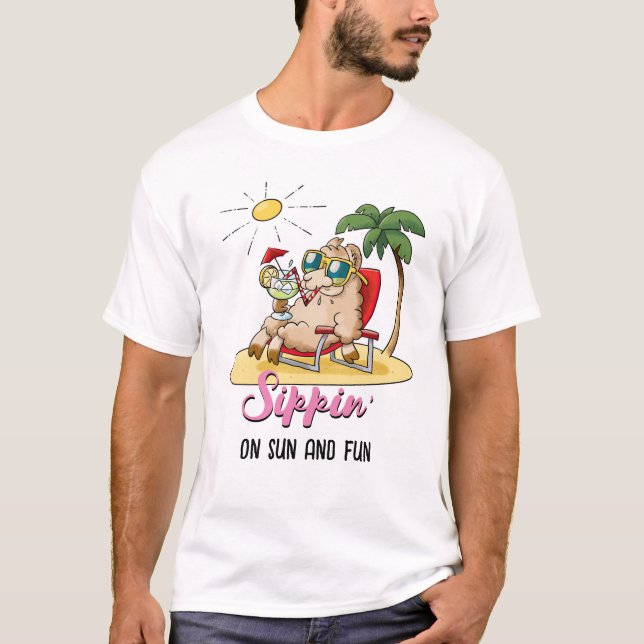 Sippin' på Sol och Roligt - Llama-Tecknaden - Llam T Shirt (Framsida)