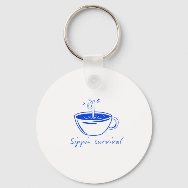 Sippin Survival" Minimalist Coffee Graphic Tee  Nyckelring (Framsida)
